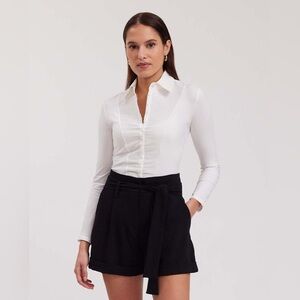 Anne Fontaine White Clodie Long Sleeve Button-Up Top Pleated Shirt Size 44 or 12